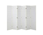 Oikiture 6 Panel Room Divider Privacy Screen Partition Timber Farbic White