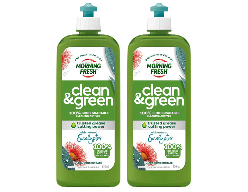 2 x Morning Fresh Clean & Green Ultra Concentrate Dishwashing Liquid Eucalyptus 650mL