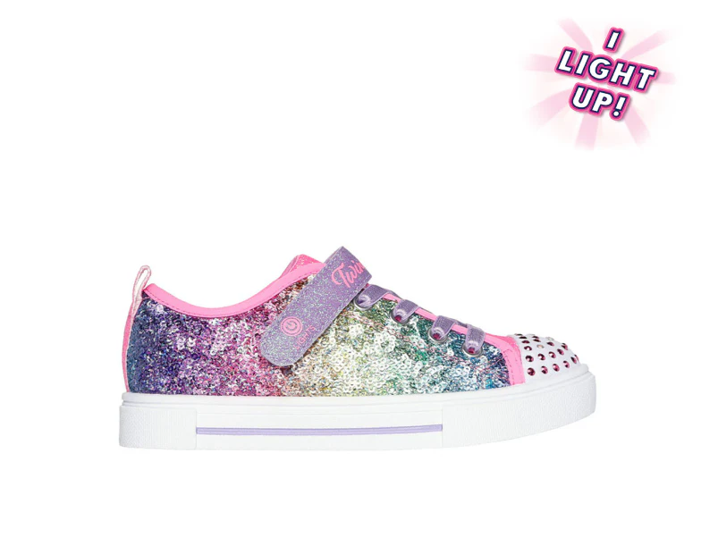 Skechers Girls' Twinkle Sparks Sequin Flash Light-Up Sneakers - Pink/Multi