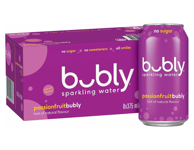 Bubly Passionfruit Flavoured Sparkling Water Can 375 ml-Pack of 8
