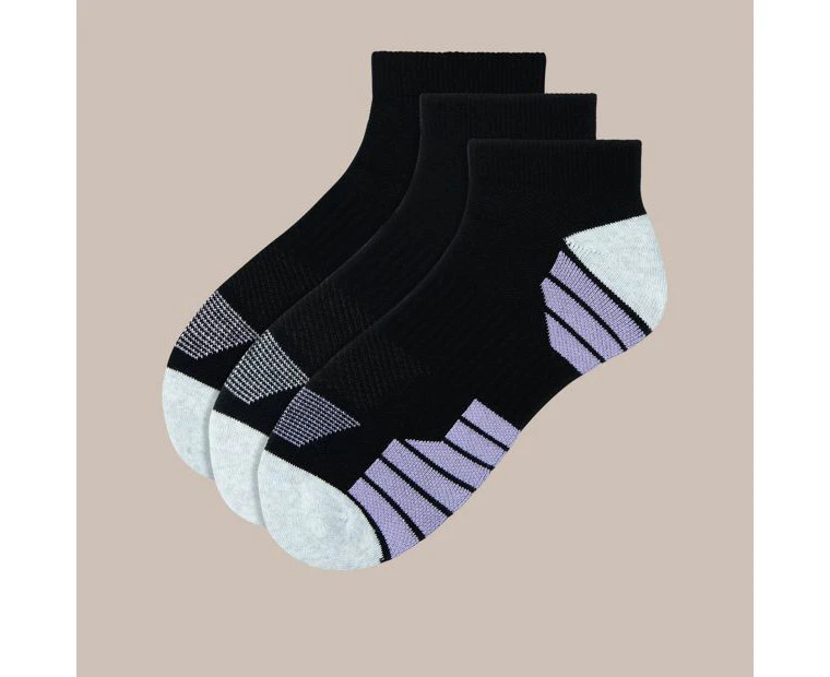 Active 3 Pack Cushion Foot Trainer Socks - Underworks - Black