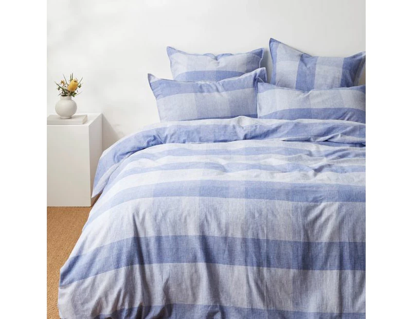 Target Hudson Grid Check Linen/Cotton Quilt Cover Set - Blue