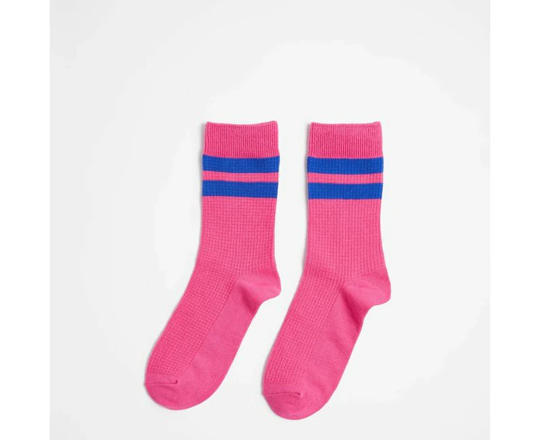 Crew Waffle Stripe Socks - AC-Lab - Pink