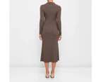 Long Sleeve Collared Rib Polo Dress - Preview - Brown