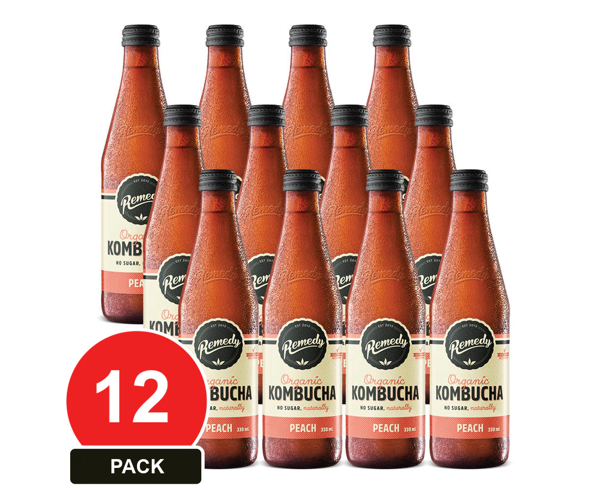 12 Pack, Remedy 330ml Kombucha Peach