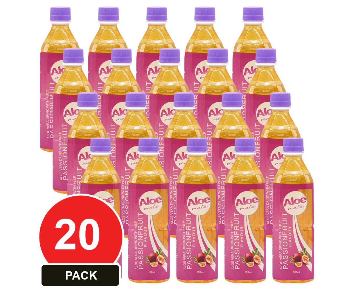 20 Pack, Aloe Mate Aloe Vera 500ml Passion Fruit