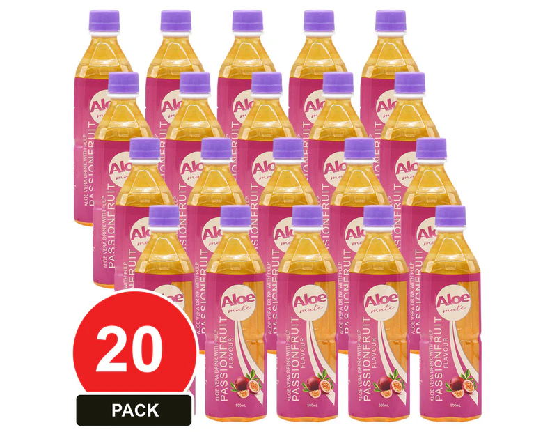 20 Pack, Aloe Mate Aloe Vera 500ml Passion Fruit