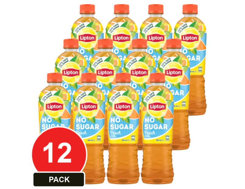 12 Pack, Lipton Ice Tea 500ml No Sugar Peach xx