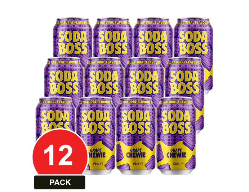 12 Pack, Soda Boss 375ml Cans Grape Chewie