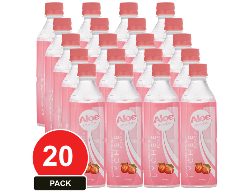 20 Pack, Aloe Mate Aloe Vera 500ml Lychee