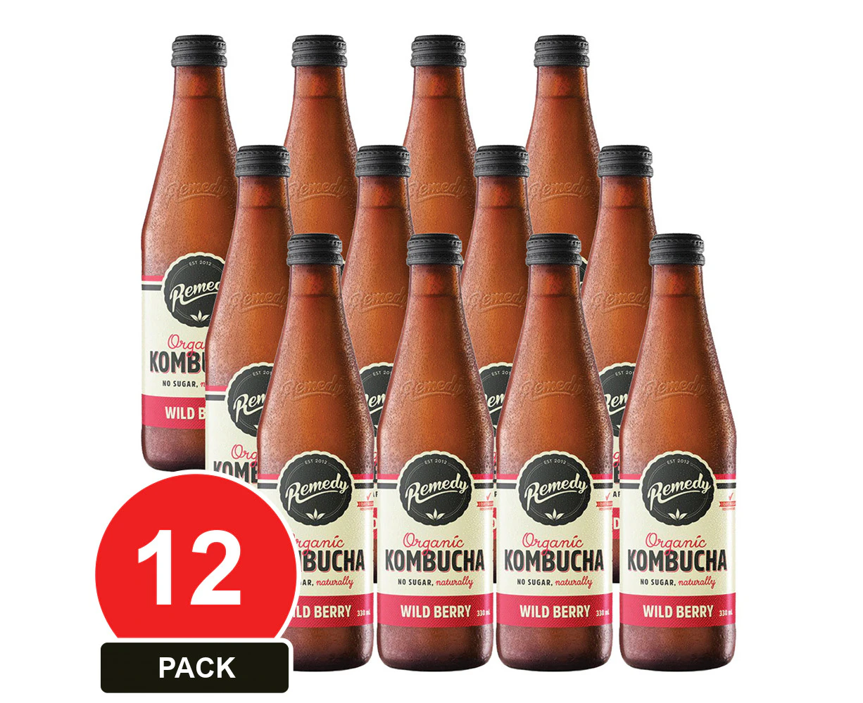 12 Pack, Remedy 330ml Kombucha Wild Berry