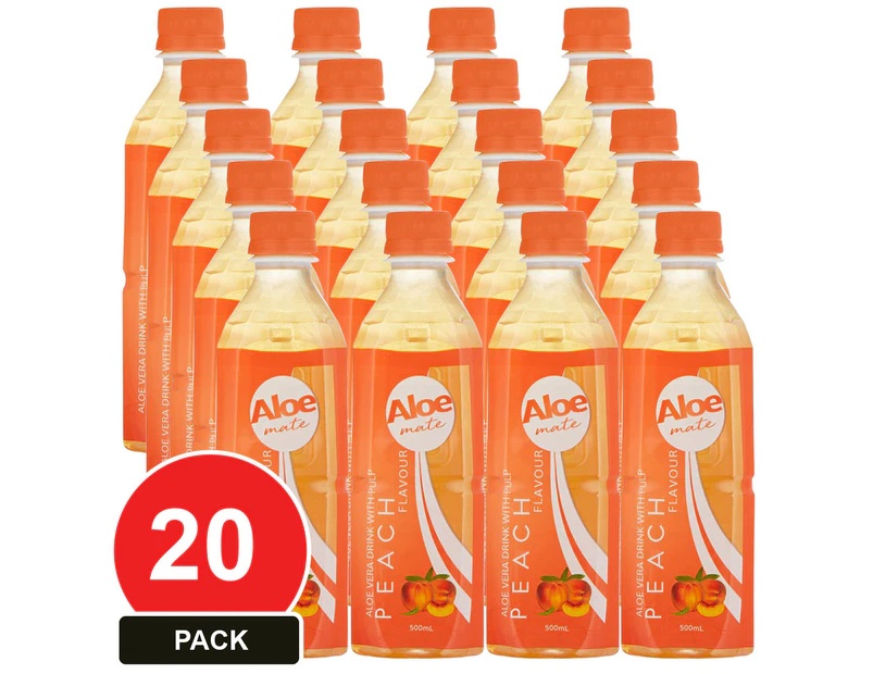 20 Pack, Aloe Mate Aloe Vera 500ml Peach