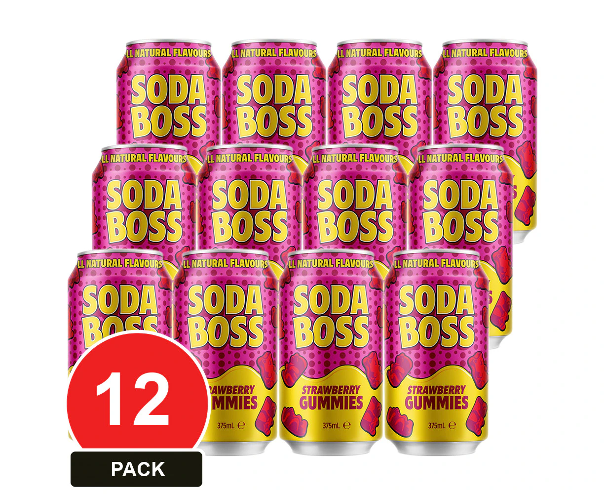 12 Pack, Soda Boss 375ml Cans Strawberry Gummies