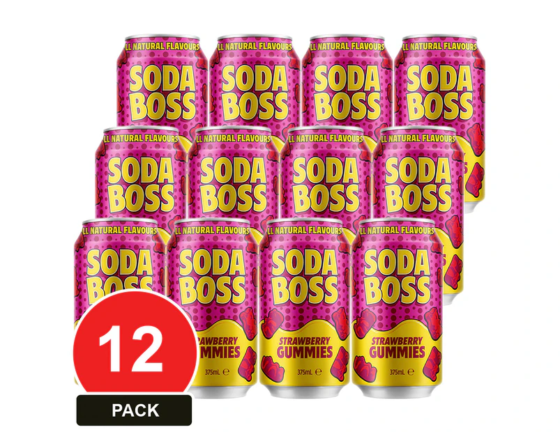 12 Pack, Soda Boss 375ml Cans Strawberry Gummies