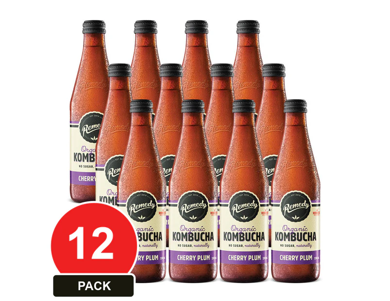 12 Pack, Remedy 330ml Kombucha Cherry Plum