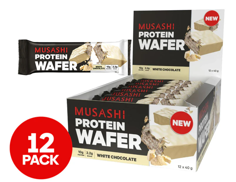 12 x Musashi Protein Wafer White Chocolate 40g