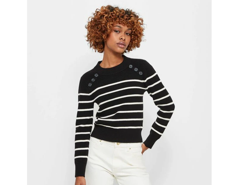 Petites Stripe Button Jumper - Dannii Minogue - Black