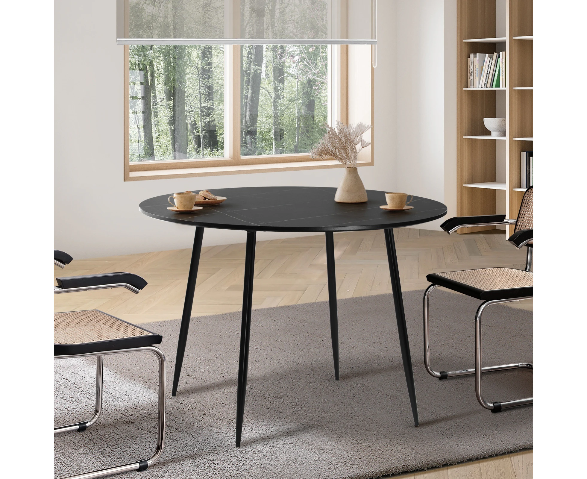 Oikiture 110cm Round Dining Table Black