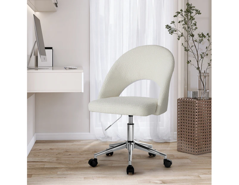 Oikiture High Back Hollow Armless Home Office Chair Boucle White&Silver