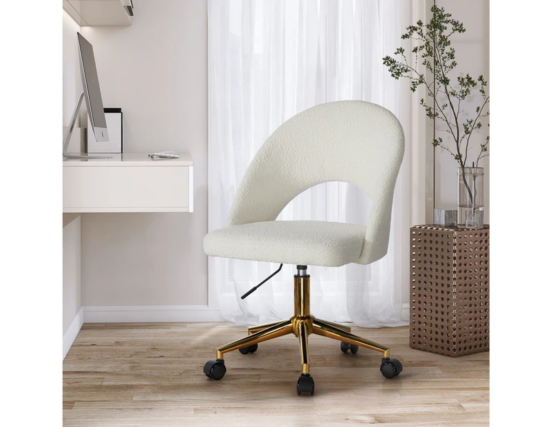 Oikiture High Back Hollow Armless Home Office Chair Boucle White&Gold