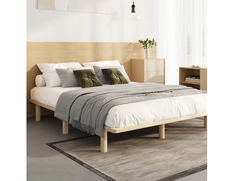 Oikiture Bed Frame Queen Size Wooden Bed Base Solid Slats