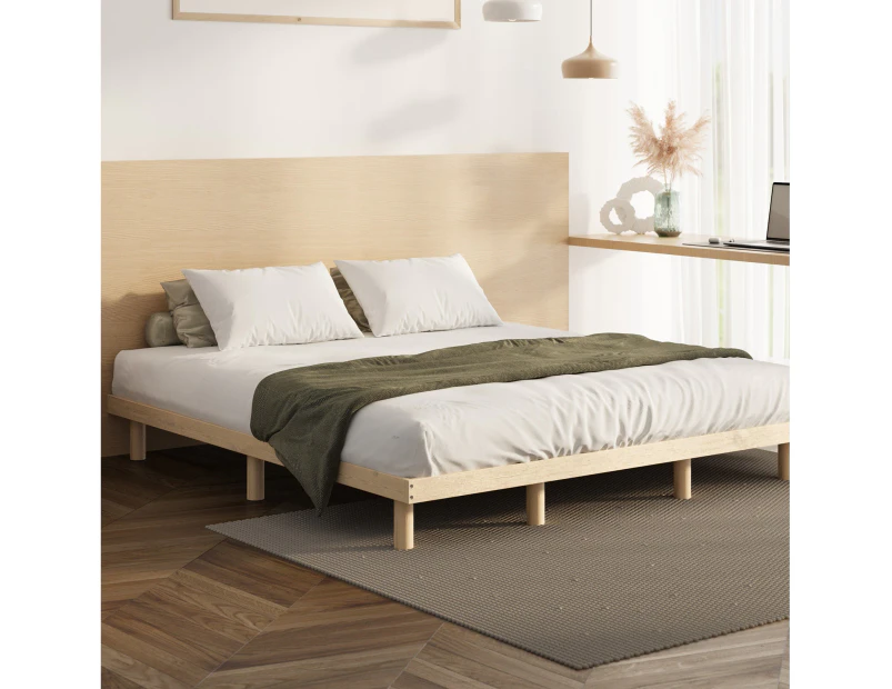 Oikiture Bed Frame King Size Wooden Bed Base Solid Wood Slats