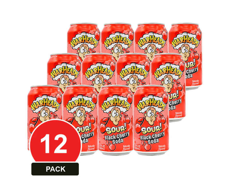 12 Pack, Warheads 355ml Black Cherry Sour Soda