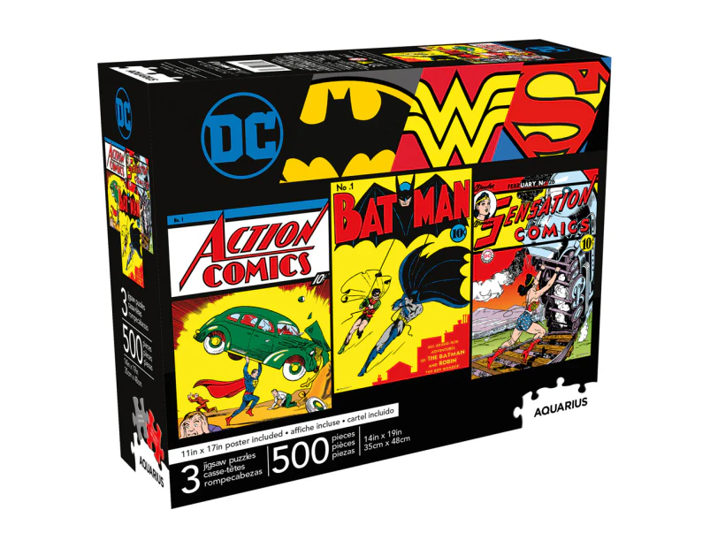 3x 500pc Aquarius DC Comics 35x48cm Jigsaw Puzzle Set Family Game Play 14y+