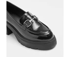 Womens Chunky Metal Heel Loafer - Lily Loves - Black