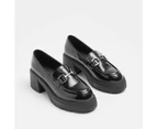 Womens Chunky Metal Heel Loafer - Lily Loves - Black