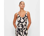 Satin V-Neck Slip Dress - Preview - Black