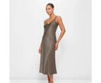 Satin V-Neck Slip Dress - Preview - Brown