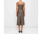 Satin V-Neck Slip Dress - Preview - Brown