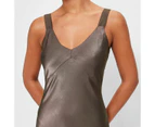 Satin V-Neck Slip Dress - Preview - Brown