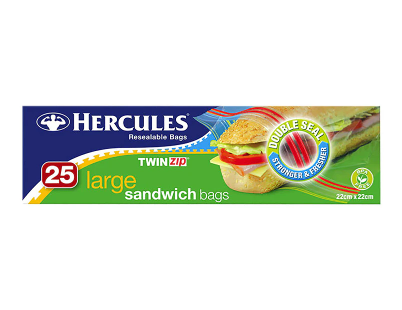 Hercules Twin Zip Large Sandwich Bags 25pk