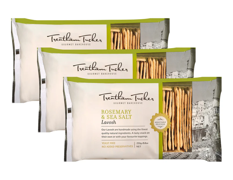 3 x Trentham Tucker Lavosh Crackers Rosemary & Sea Salt 250g