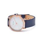 TONY+WILL Women's 36mm Classic Small Leather Watch - Rose Gold/Navy/White