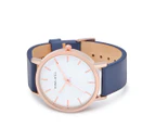 TONY+WILL Women's 42mm Classic Leather Watch - Rose Gold/Navy/White