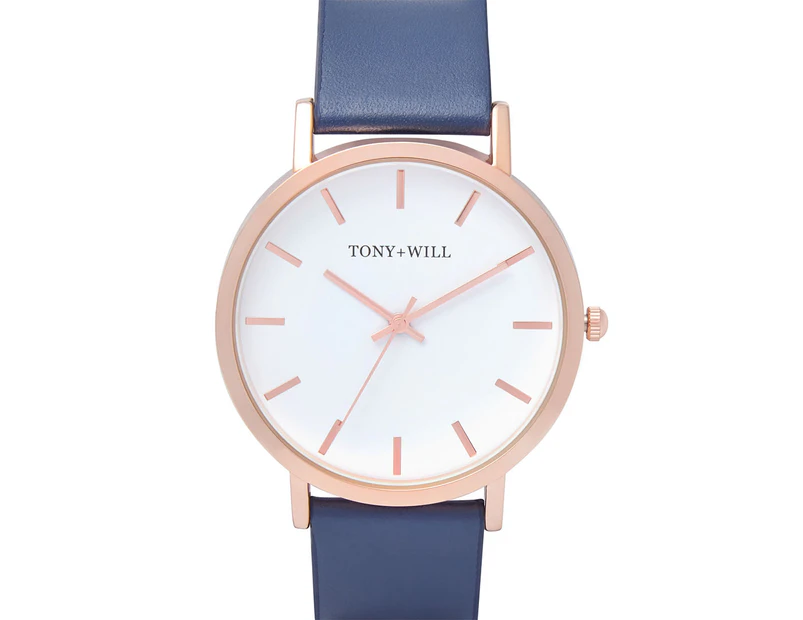 TONY+WILL Women's 42mm Classic Leather Watch - Gold/Navy/White