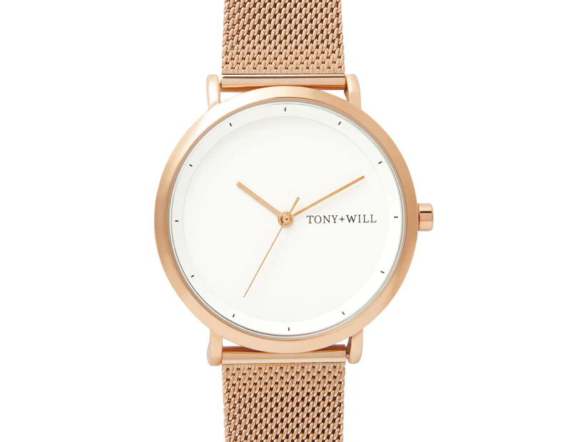 TONY+WILL Women's 41mm Lunar Stainless Steel Watch - Shiny Rose/White