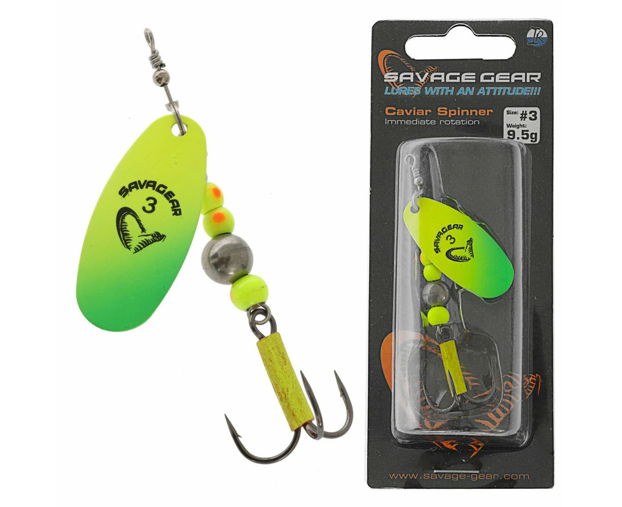 Savage Gear Caviar Spinner Lure No.3 9.5g Qty 1 Fluro Yellow/Chartreuse