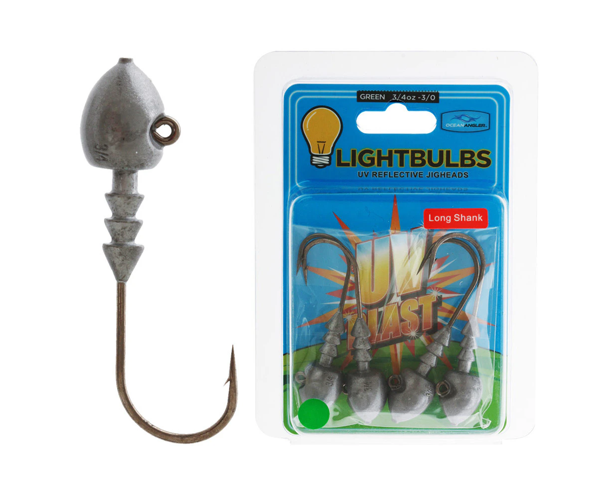 Ocean Angler Long Shank Lightbulb Jig Head Green 3/4oz Qty 4