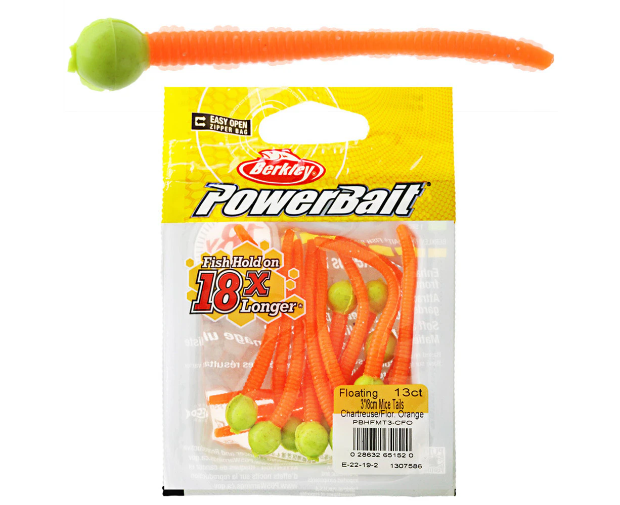 Berkley PowerBait Mice Tail Soft Bait 7cm Chartreuse/Fluorescent Orange