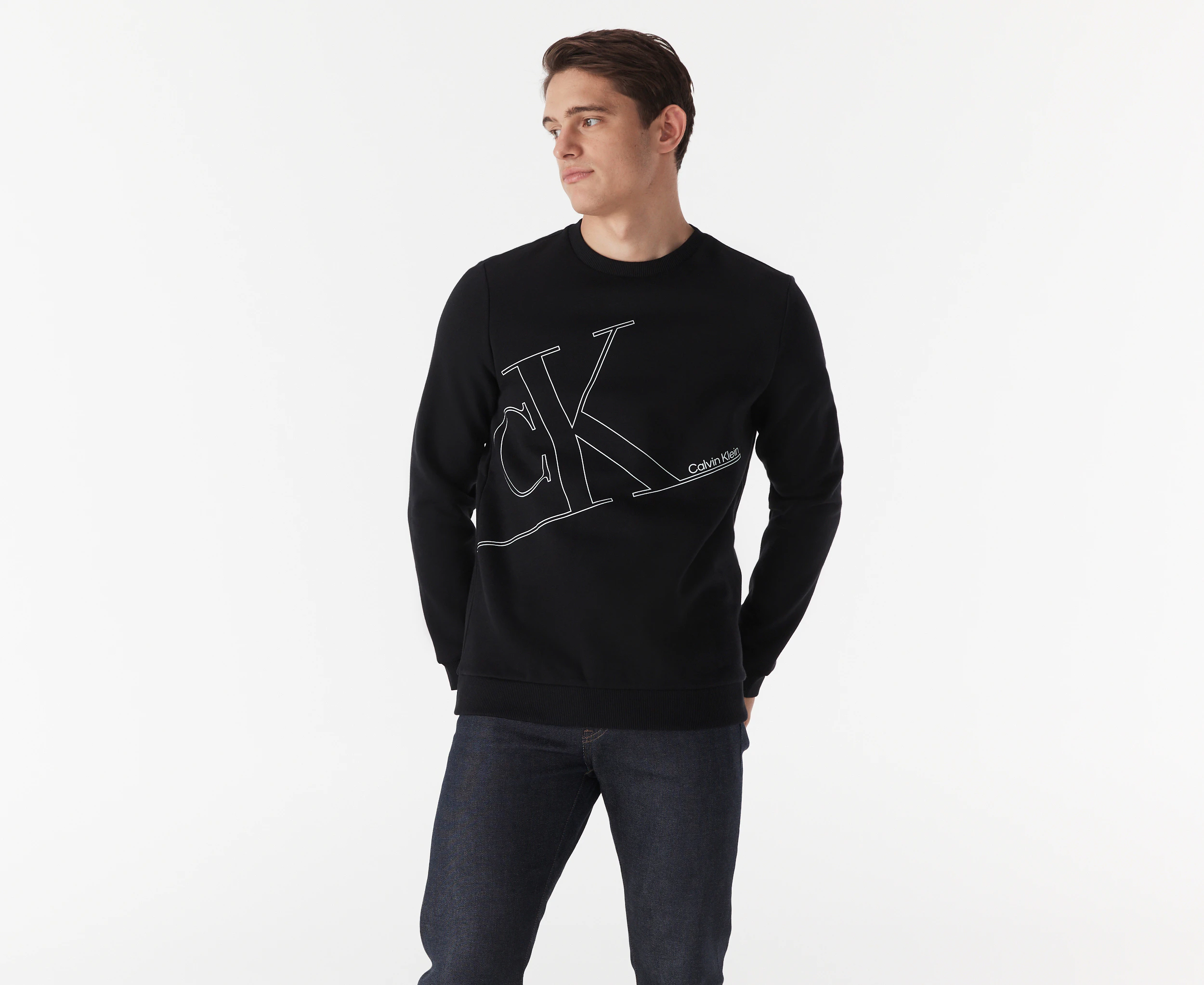 Calvin Klein Men's Linear Monogram Graphic Crew Sweatshirt - Black Beauty