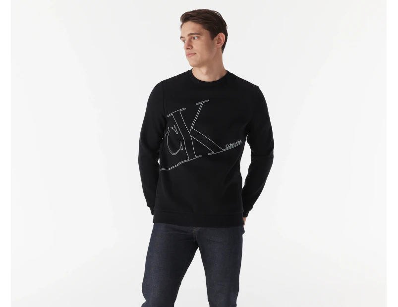 Calvin Klein Men's Linear Monogram Graphic Crew Sweatshirt - Black Beauty