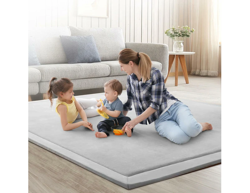 Grey 2CM Thick Baby Play Mat Coral Velvet Crawling Rug for Toddler Children