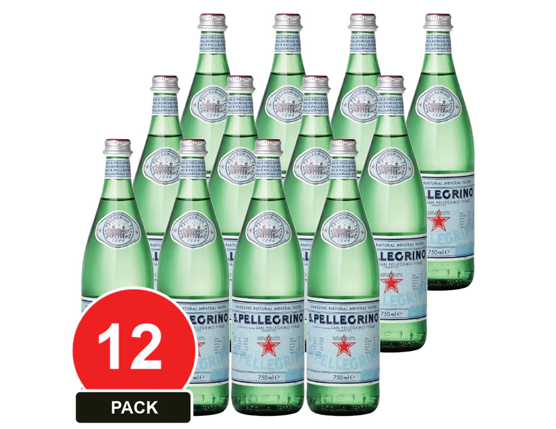 12 Pack, San Pellegrino 750ml Sparkling Mineral Water Glass 12pk x