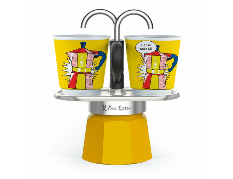 Bialetti Mini Express 2 Cup - All Colours - Yellow w/ Lichtenstein