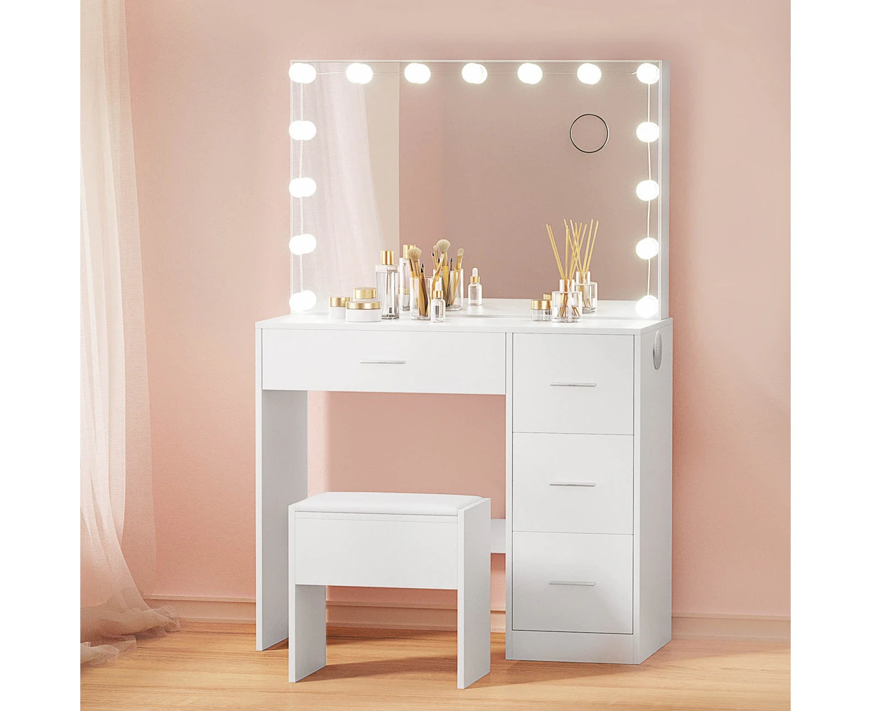 Artiss Dressing Table Set Stool 15 Led Bulbs White Darcy