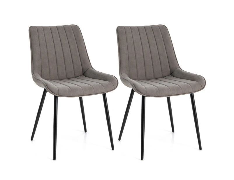 Giantex Dining Chair Set of 2 Faux-Leather Kitchen Chairs Upholstered Leisure Chairs w/Metal Legs, Grey